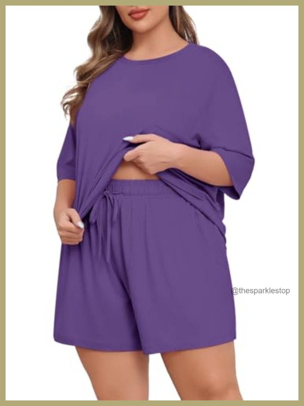 Plus Size 2 Piece Pajama Set Short Sleeve Shorts with Pockets Knit Sleepwear